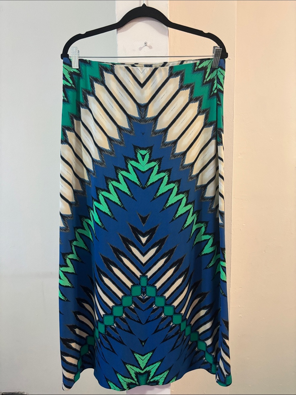 ECI Blue and Green Chevron-Style Maxi Skirt